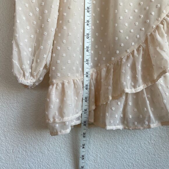 NWT Showpo. Tiahna Long Sleeve High Neck Ruffle Swiss Dot Dress in Cream Size 6 - Picture 11 of 15